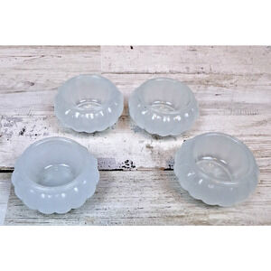 Vintage 1980s Frosted Glass Scalloped Mini Bowls Salt Cellars Candle Holders Set